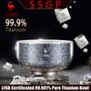 LFGB Certificated 99.981% Pure Titanium Bowl Luxury Aerospace Material Dinnerware Fall Resistant Ultra Weightless Baby Tableware