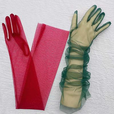 Modische lange transparente Tüll-Handschuhe, ultradünn, dehnbar, Vollfinger-Fäustlinge, Netz-Ellenbogen, Hochzeit, Braut-Handschuhe, Halloween-Zubehör