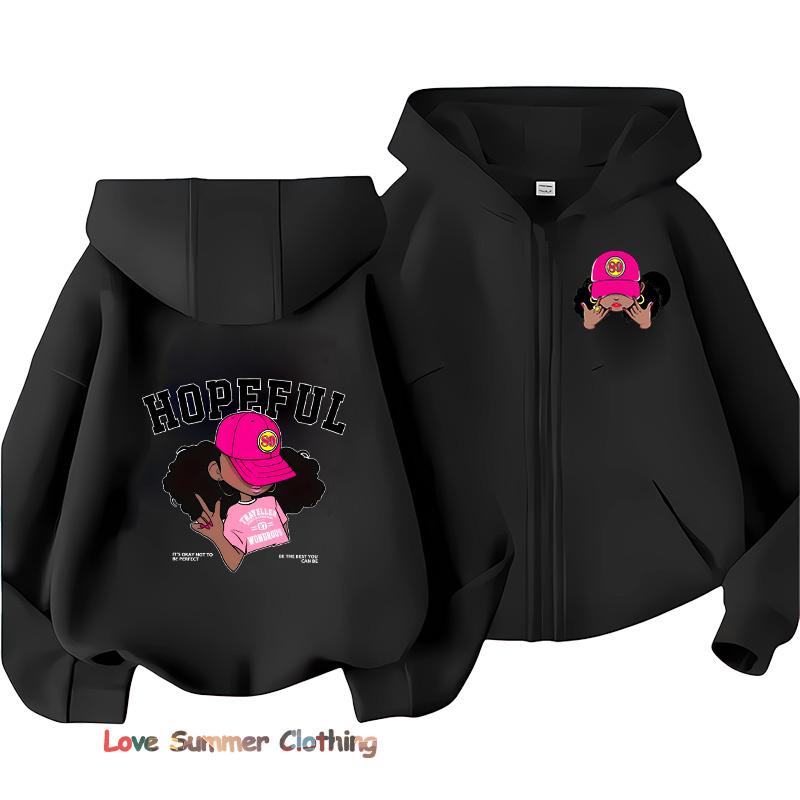 Felpa con zip per bambina Y2k Ragazza Nera Hip Hop Ragazze Giacca con cappuccio Autunno Zip Autunno Ombra Felpa con cappuccio casual Taglia 100-160