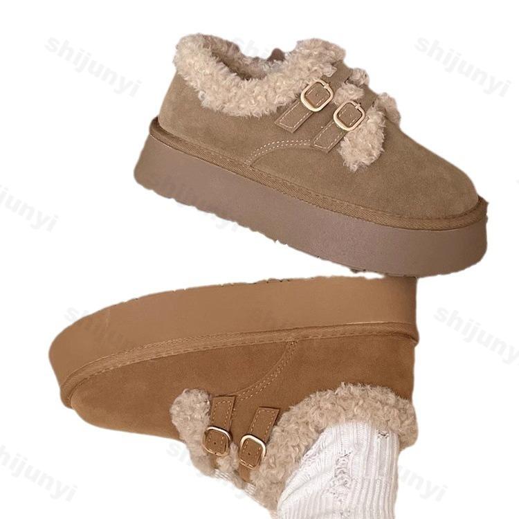 Fashion Winter Women's Keep Warm Platform Cotton Shoes Fashion Buckle Low Top Sneakers for Women Outdoor Casual Plus Velvet Snow Boots