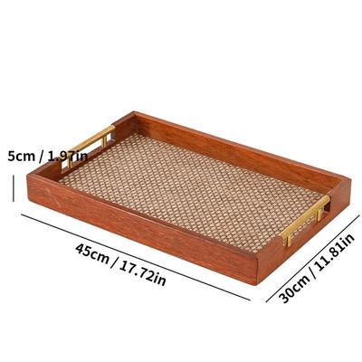 Retro Wooden Bamboo Rectangular Serving Tray with Handle