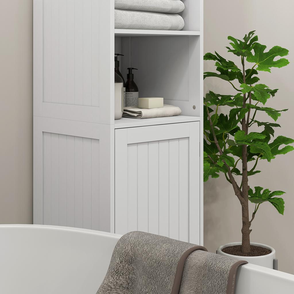 Slim Bathroom Storage Cabinet, Tall Bathroom Cabinet with 3 Open Shelves and Adjustable Shelf, White