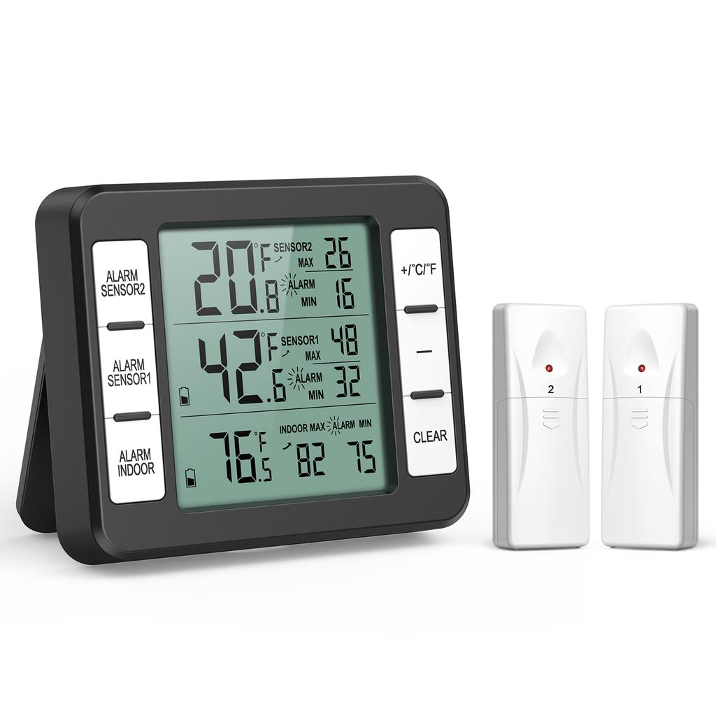 ORIA Fridge Thermometer Digital Freezer Thermometer with 2 Sensors Refrigerator Therm Wireless Indoor Thermometer for Home