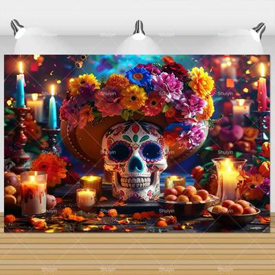 Day Of The Dead Photography Backdrop Skull Marigold Mexican Fiesta Día De Los Muertos Decoration Party Supply Photo Studio Props