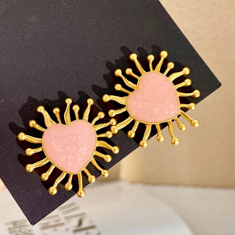 Fashion Classic Pink Color Crystal Enmale Earrings For Women Girls Exquisite Design Pendant Flower Ear Rings Jewelry Accessories