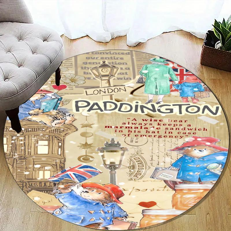 Paddington Bear Printed Round Rug Carpet Chair Rug Area Rug Entryway Doormats,for Office Chair Living Room Bedroom Kitchen Room.