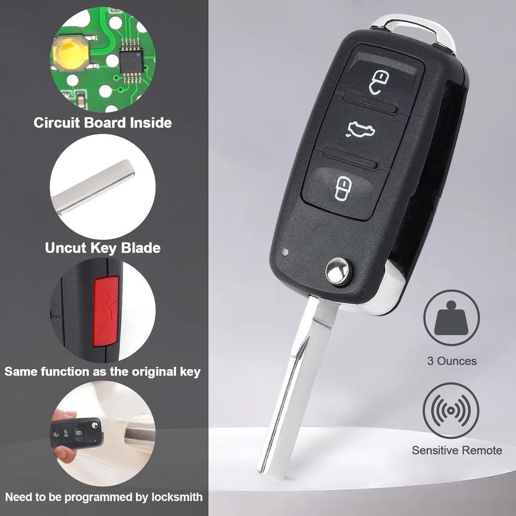 Car Key Fob Keyless Entry Remote Control Replacement for VW Volkswagen Jetta Passat 2017 2018 2019 FCC ID:NBGFS93N P/N:5K0837202BP MQB Chip 3+1