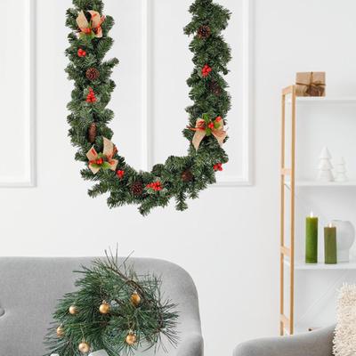 Artificial Christmas Garland,Christmas Decoration,5.9 Feet Long Xmas Garland with Red Berries,Green