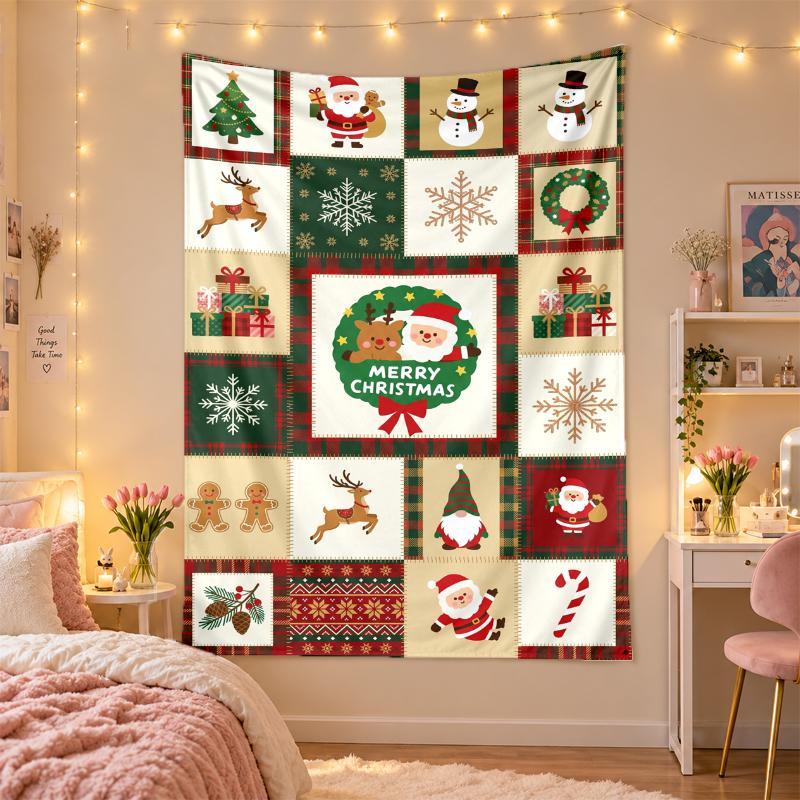 Weihnachtlich bedruckter Wandteppich für Schlafzimmer Wohnzimmer Wanddekoration Feiertagsgeschenk