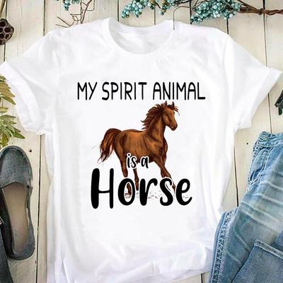 Taglia Europea Manica Corta Donna Amore Cavalli Animale Stampa Carina Maglietta Top Abbigliamento T-shirt Casual Moda Estiva Donna Maglietta Grafica