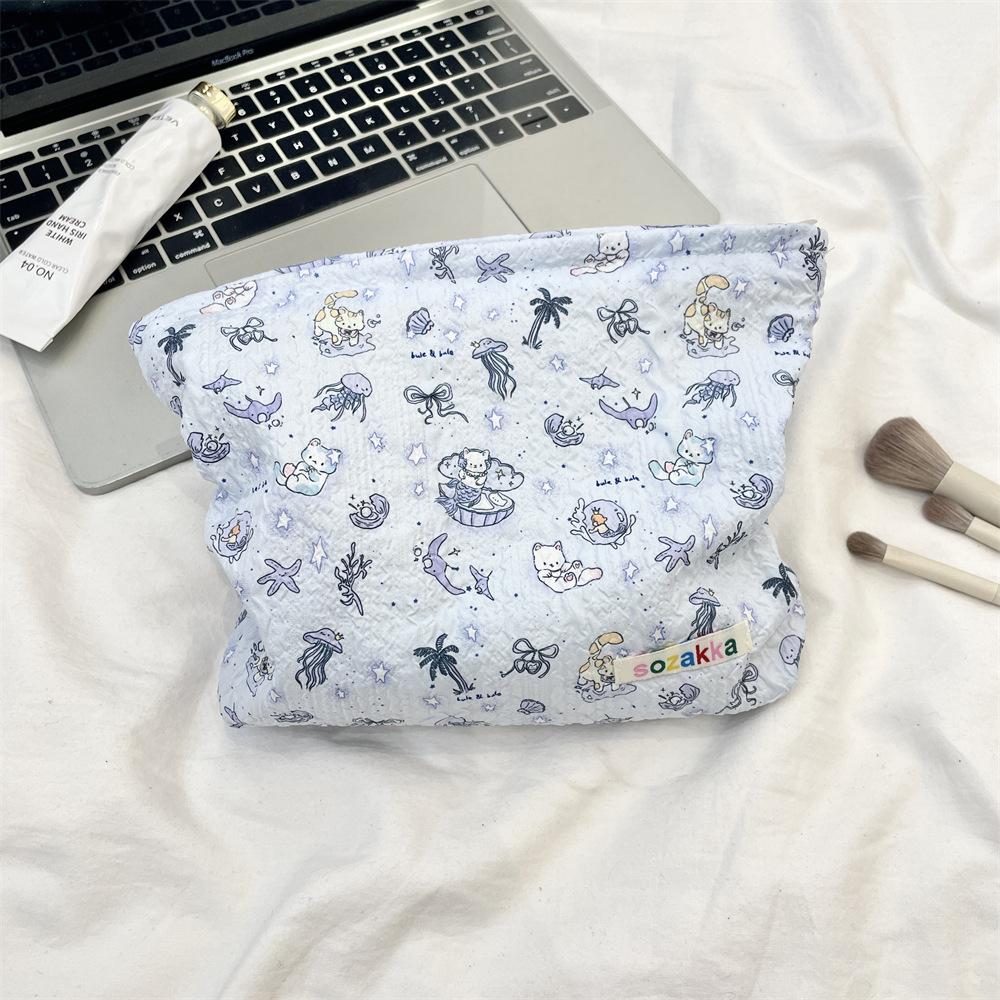 1pc Double-Sided Cartoon Pattern Cosmetic Bag Large Capacity Multifunctional Canvas Zipper Travel Storage Bag