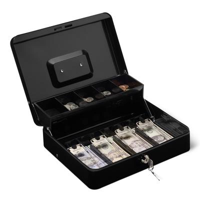 Amazon Basics Portable Cash Box/Coin Case with Lock/Tray, 30cm (L) X 24cm (W) X 9cm (H), Black