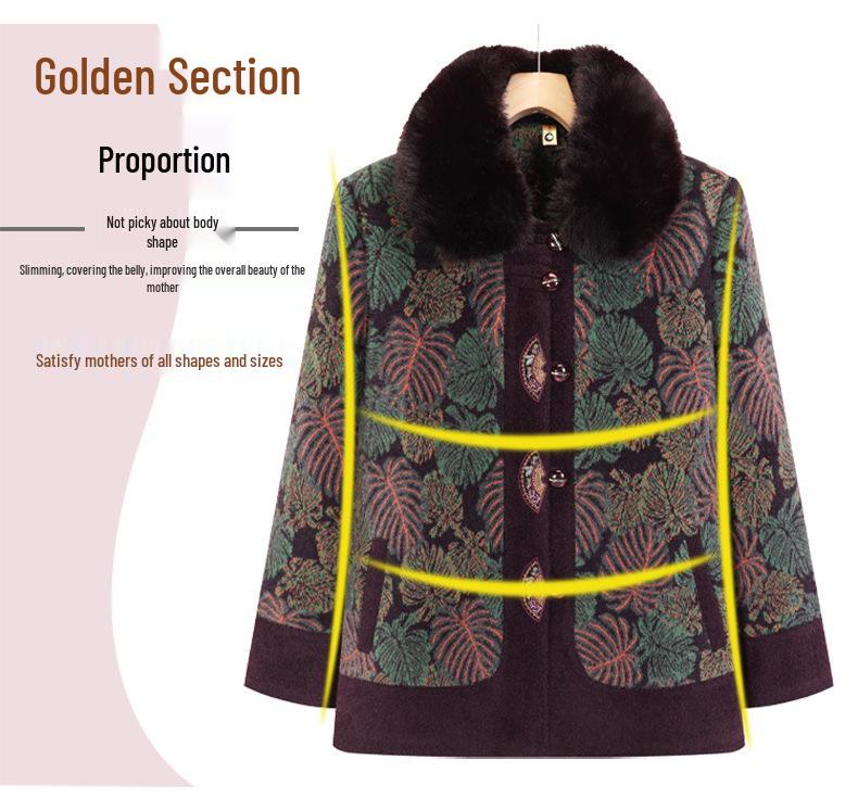 Elegant Fleece-Lined Wool Coat for Middle-Aged & Elderly Women - Cozy, Thickened Winter Jacket for Moms