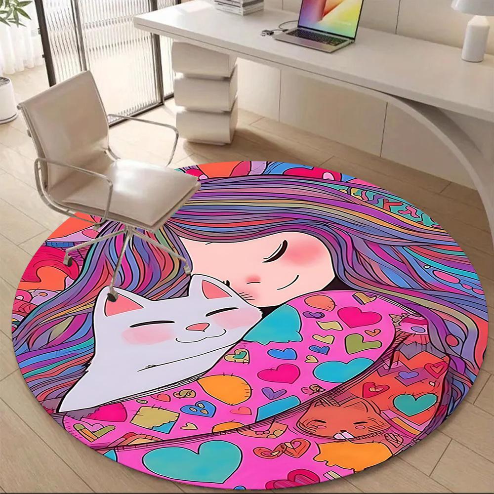 

1PC Cuddle Heart Office Round Area Rug, Indoor Mat Suitable ForOffice, Under Office Chairs Bedroom Living Room Home Decor, Room Deco g038 80cm by 80cm