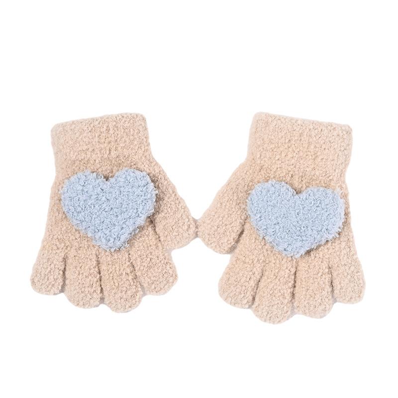 Winter Solid Color Childrens Love Gloves Warm and Cold Resistant All Finger Thick Boys and Girls Hand Warmer Thicken Glove