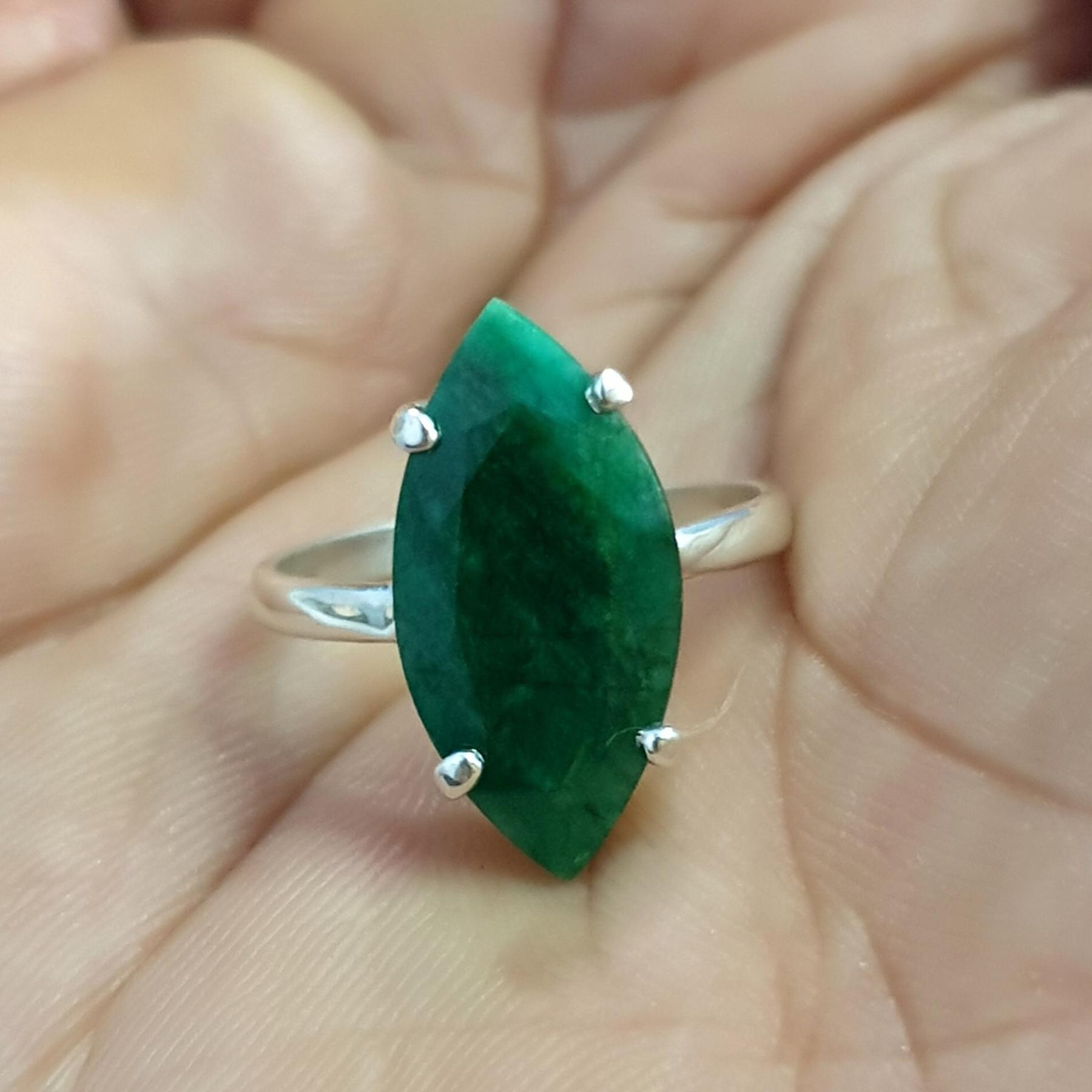 

Marquise Rich Green Emerald Prong Set 925 Sterling Silver Ring Jewelry, Wedding Gift Emerald Ring 10