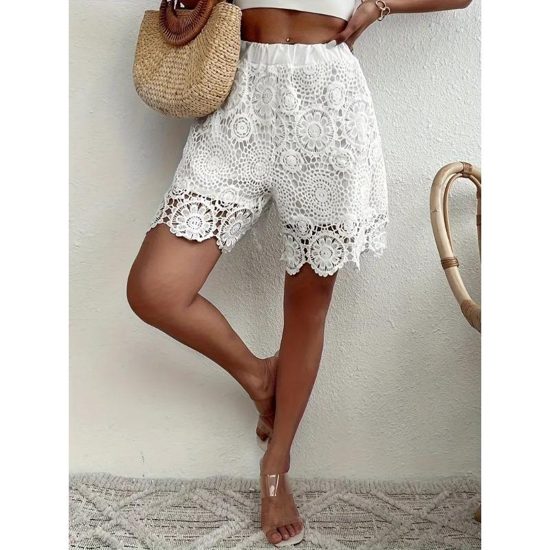 Pantaloncini da Donna all'Uncinetto di Pizzo con Vita Elastica