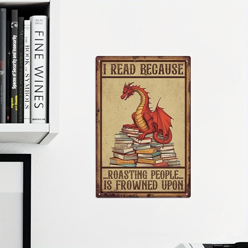 1pc Iron Decor Vintage Red Dragon Metal Poster - Funny Book Lover Decor with Reading Dragon, Retro Library Wall Art for Home