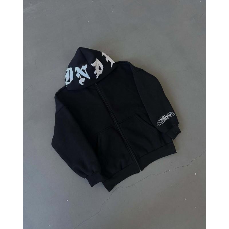 Unisex Oversized Baumwoll-Hoodie Mit 3D-Stickerei Streetwear Hip Hop Stil Lockere Passform Grau Schwarz