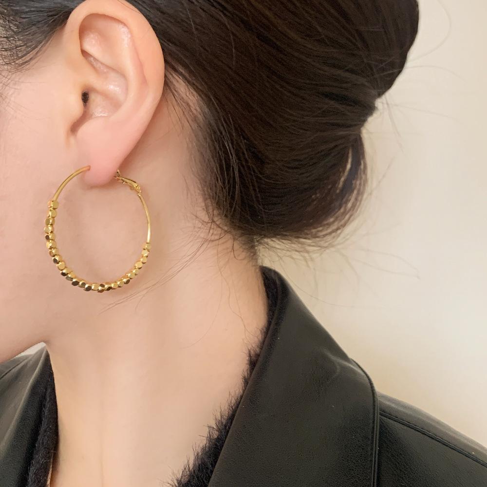 New Big Hoop Earrings Gold Color Metal Geometry Square Circles Beading Loop Earring Rock Style Brincos