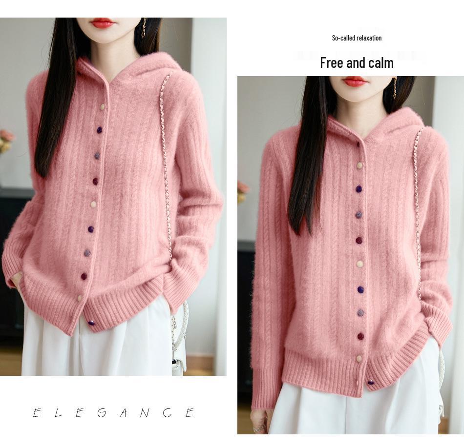 Damen Dicke Wolle Kapuzenstrickjacke - Herbst/Winter Locker gestrickter Pullovermantel