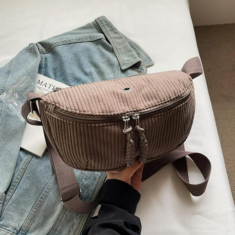 Korean Style Shoulder Bag Fashi Texture and Versatile Crossbody Bags Women Casual Waist Bag Retro Corduroy Simple Versatile