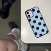 Korean Style Polka Dot iPhone 17 Case, Blue with Black Frame, Compatible with 16 Pro Max, 13, 11 