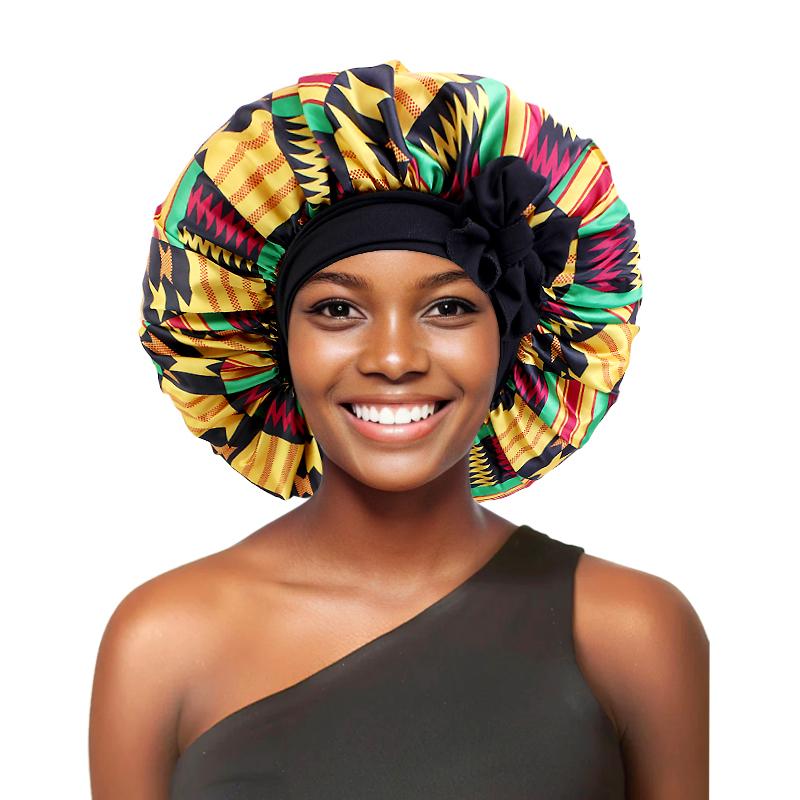 African Large Women Bonnet Satin Ribbon Sleep Cap Elastic Band Women Head Wrap Ladies Night Sleeping Cap Turban Chemo Hat