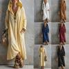 Women Hooded Maxi Dress Long Sleeve Plunge Neck Boho Style Long Robe Solid Color Beach Cover Up