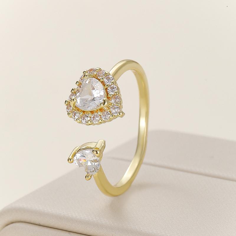 Luxury Cubic Zirconia Heart Shaped Opening Adjustable Rings for Women Personality Love Charms Ring Wedding Jewelry Accessories . золотой