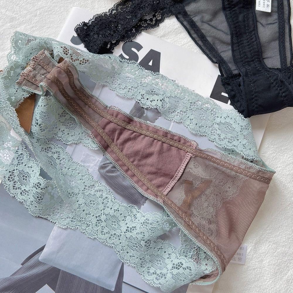 Cotton Crotch Lace Strap Panties Low Waist See Through Briefs Fashion Lace Mesh Thongs  Daily