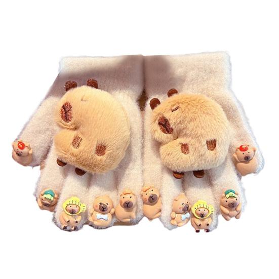 

Зимние детские плюшевые варежки-капибары, 3D варежки-капибары, мягкие теплые варежки с пятью пальцами для холодной погоды на улице A