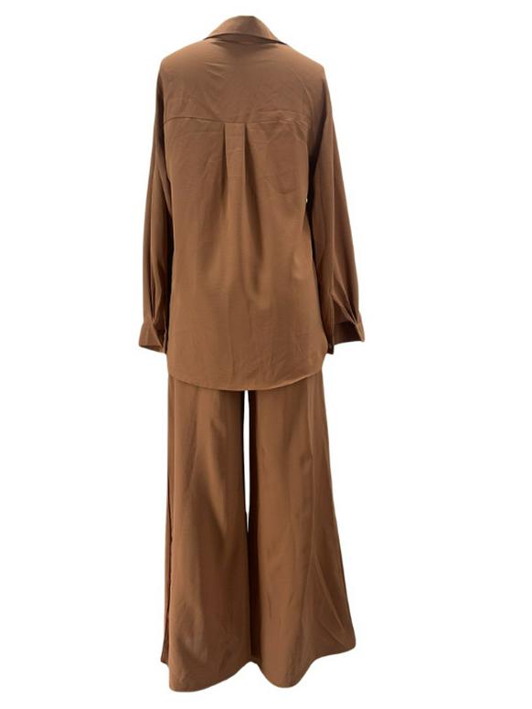 2025 European & American Casual Autumn/Winter Breathable Shirt & Loose Wide-Leg Pants Set