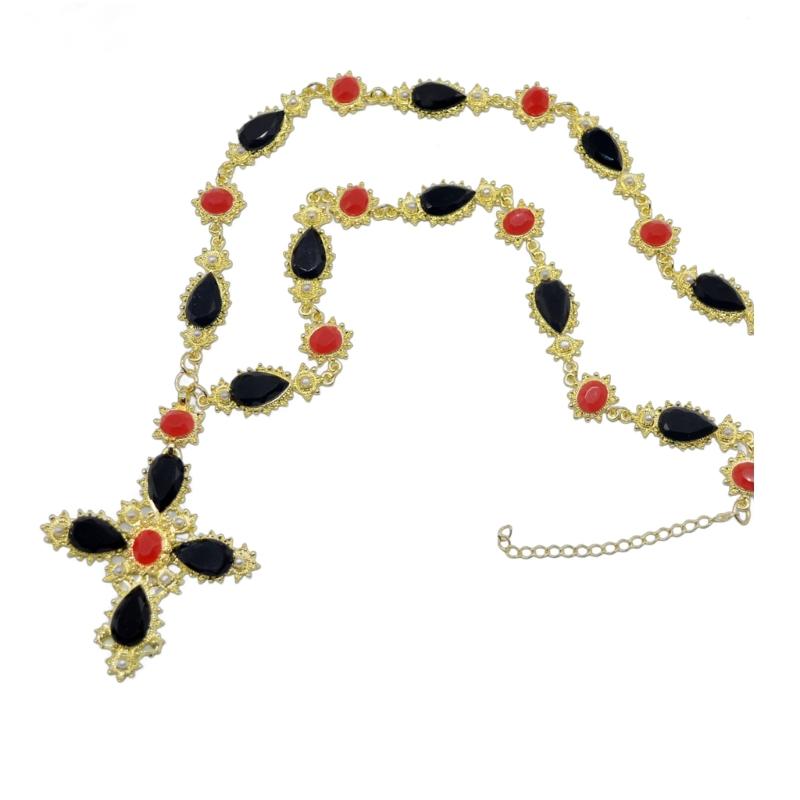 

Elegant Colorful Gemstones Crucifix Pendant Necklace Colored Stones Sweater Chain Collar Accessory for Fashionable Women