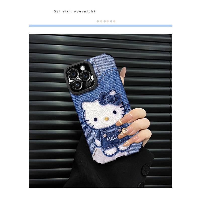 Denim Cat Lanyard Phone Case For Apple Cute Shockproof Women