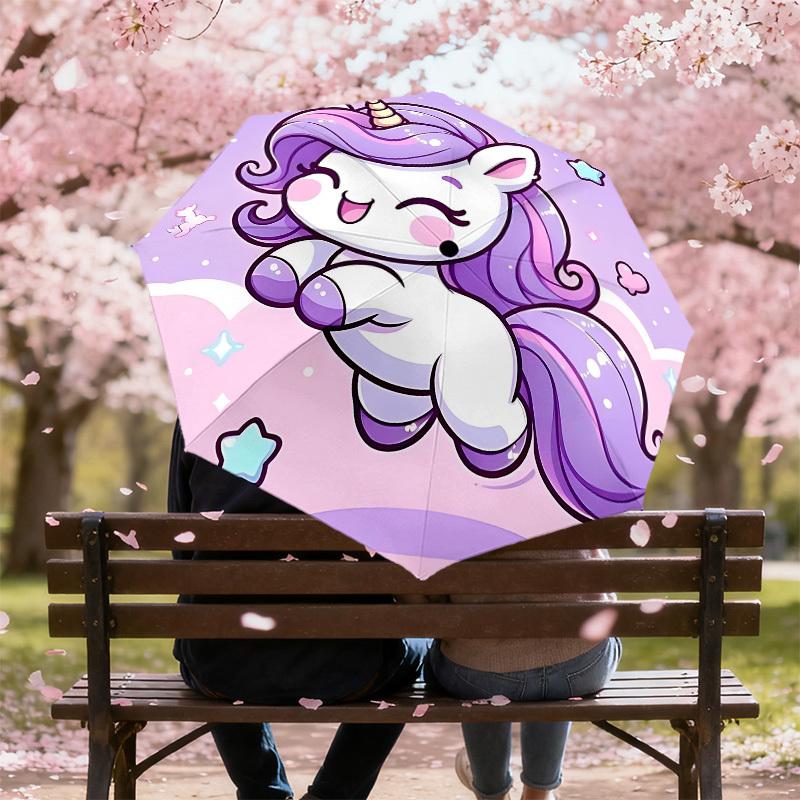 1PC Unicorn Cute Automatic Open/Close Umbrella with Windproof, 8-Rib Sturdy Canopy, Durable Ribs, Fashionable Design, Outdoor Accessory, Fun Prin, Hol