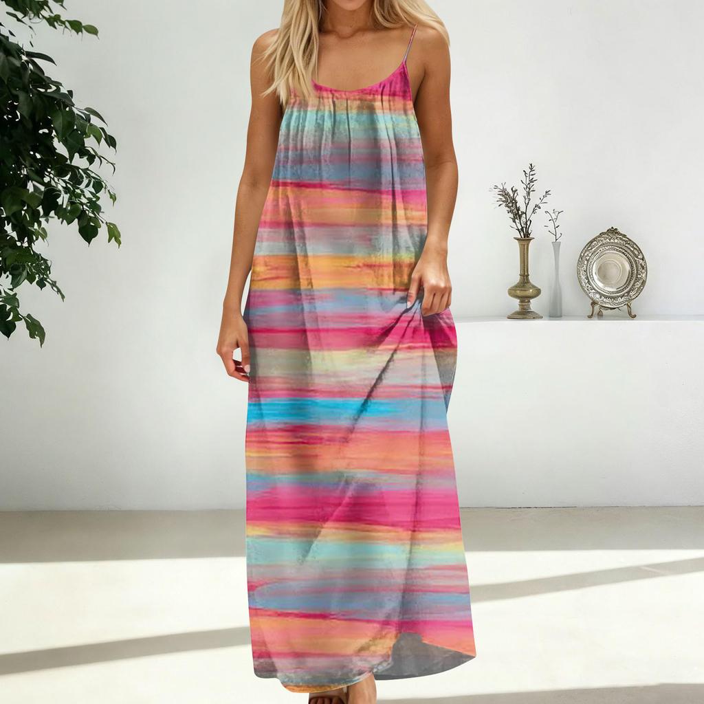 Women's Fashion Backless Spaghetti Strap Casual Loose Gradient Print Dress