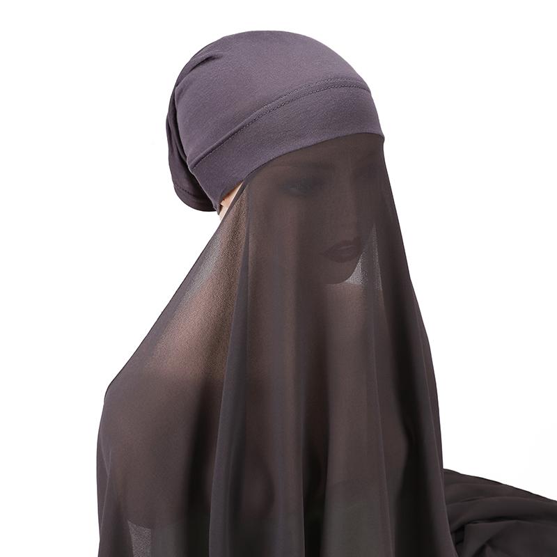 Muslim Women Bonnet + Chiffon Shawl Instant Under scarf Cap Islam Inner Scarf Headband Stretch Hijab Cover Headwrap Turbante