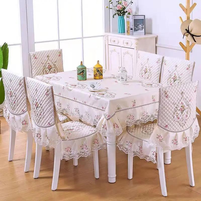 Rectangular Dining Table Cloth Chair Cover Set Jacquard Lace Non-slip Chair Cushion Home Decor Chair Backrest Mat Stool Cover