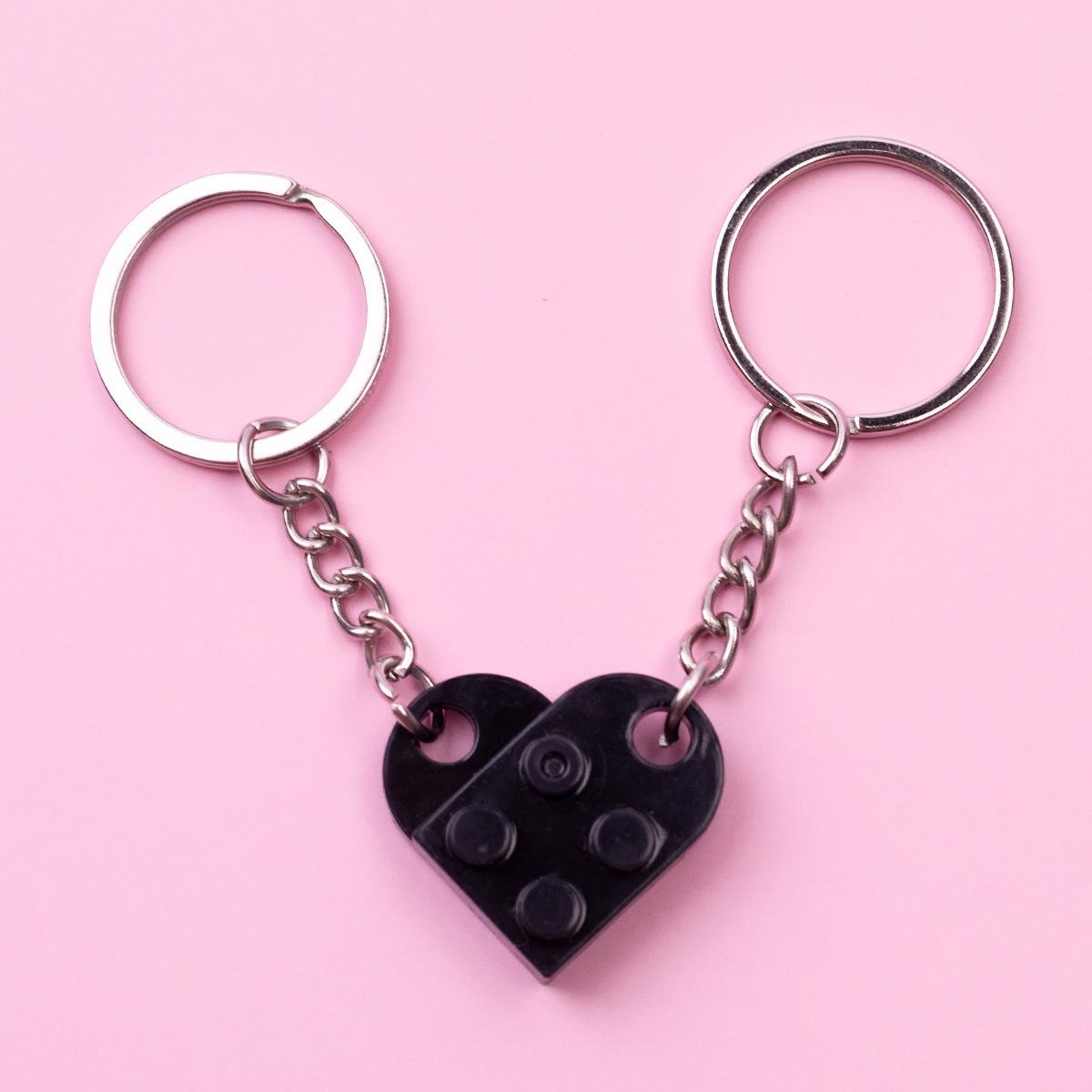 Love Heart Building Blocks Keychain - Creative DIY Detachable Gift for Couples & Friends