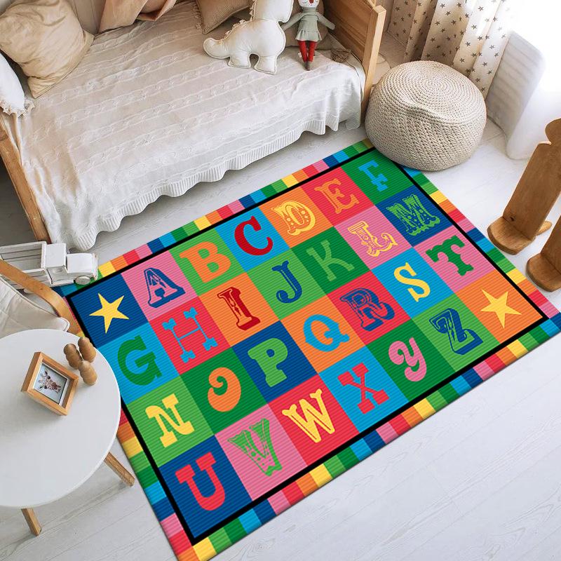 Kids Alphabet Learning Rug Non-Slip Educational Floor Mat for Children's Room Bedroom Classroom Cartoon ABC Carpet for Toddlers