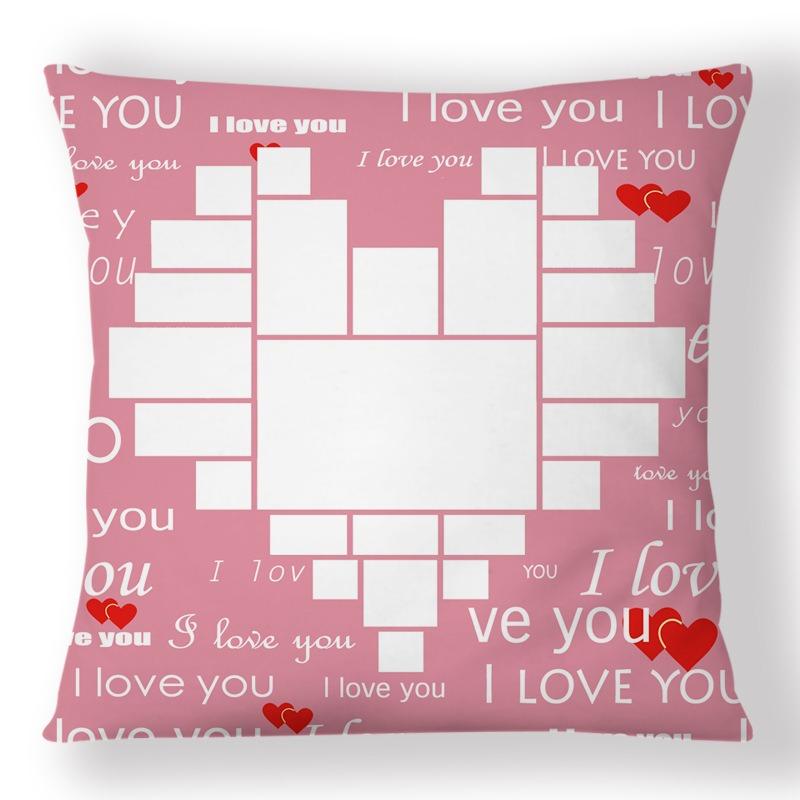 Custom Photo Pillow Cover Personalized Heart Collage Cushion Case Peach Skin 2D Flat Print For Valentine Gift Sofa Home Decor