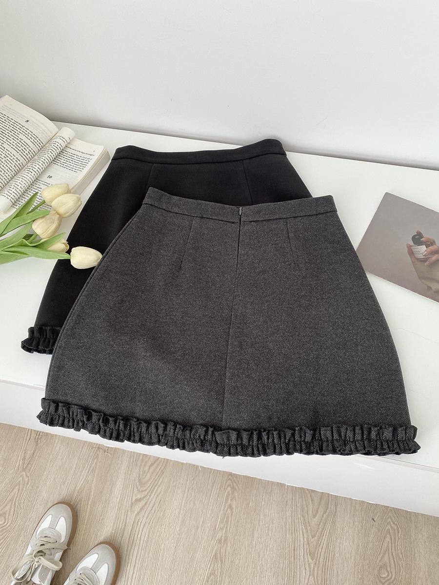 Women s High-Waisted Woolen Midi Skirt - 2026 Spring/Autumn Korean Style A-Line with Anti-Exposure Design. XS