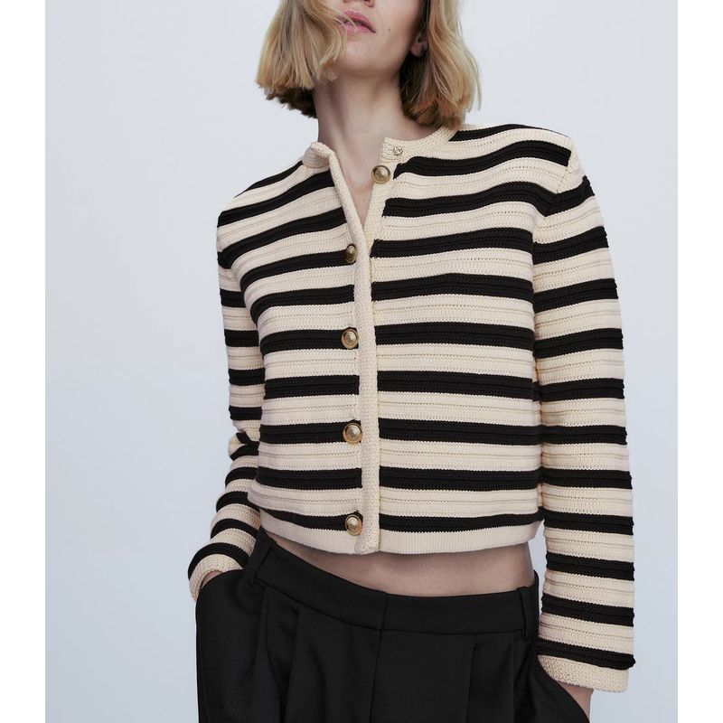 Classic Style Vintage Stripe Cardigan Single-Breasted Knitted MD