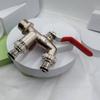 3/4 Inch Zinc Alloy Garden Water Pipe with Red Handle-double Outlet, Including Sealing Ring and Raw Material Belt