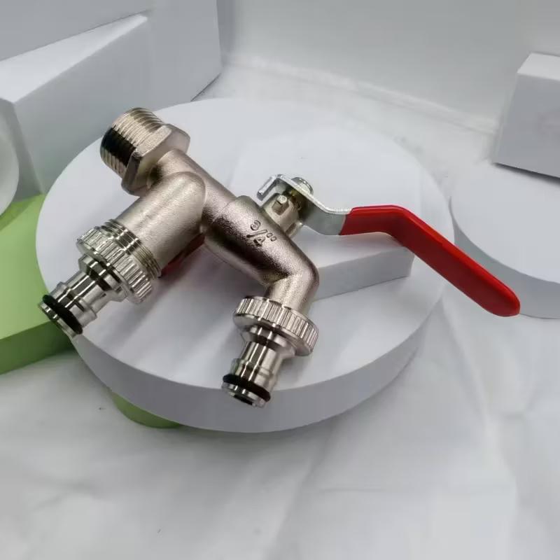 3/4 Inch Zinc Alloy Garden Water Pipe with Red Handle-double Outlet, Including Sealing Ring and Raw Material Belt