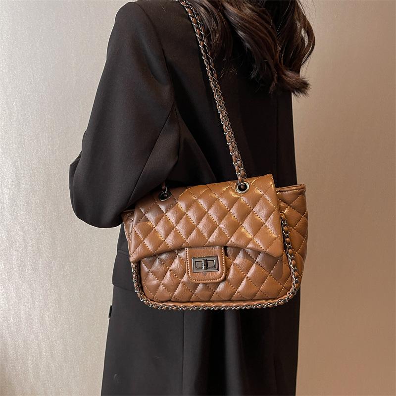 Rhombus Chain Bag Women'S Large-Capacity Autumn High-End Feeling Foreign Style Shoulder Messenger Bag