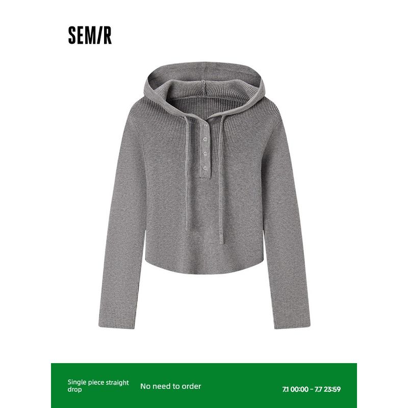 

Senma Sweater Women Short Solid Tight Small Pullover Simple Style Spring Women Hood Top All-Matching Black 90001 155/80A/S