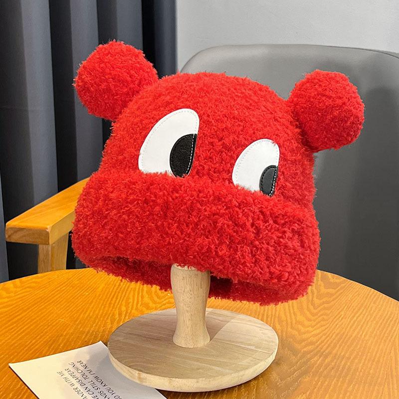 Cute big-eyed puppy lamb wool wool hat women's autumn and winter warm versatile bear ears knitted hat