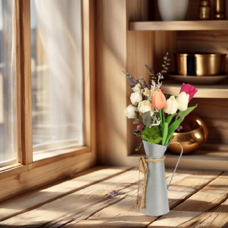 Metal Pitcher Vases With Handle Farmhouses Home Decors Shabby Florals Container For Dried Flower Centerpieces Display